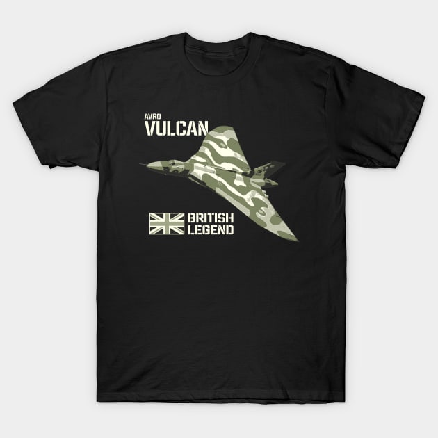 Avro Vulcan Bomber Jet Aircraft RAF UK Plane British Legend Merch T-Shirt by BeesTeez